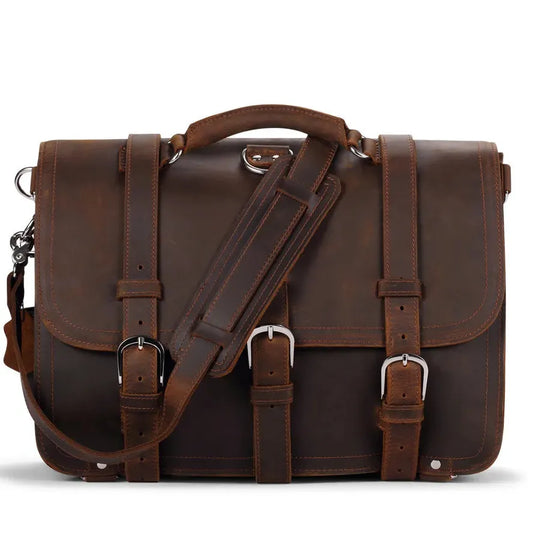 HKM-152851 Vintage Leather Laptop Bag for Men – Stylish Business Briefcase Suitable for Work and Travel