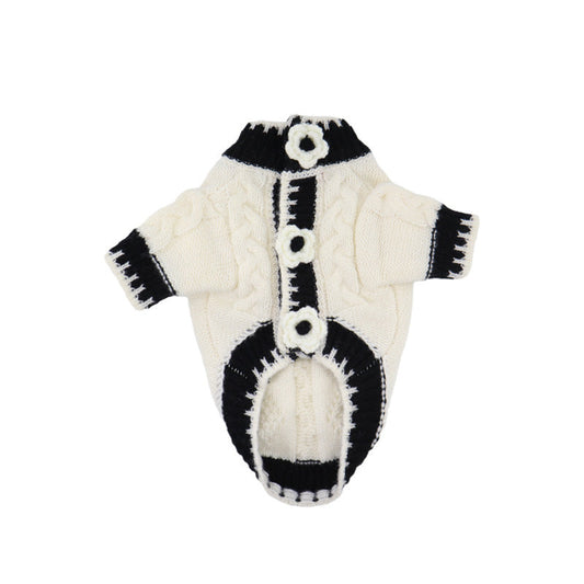 HKM-1548861 Classic Black and White Dog Sweater for Autumn and Winter, Available in Multiple Sizes