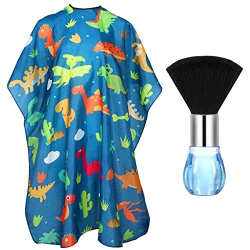 HKM-157459 Children's Haircut Cape with Cartoon Dinosaur Pattern, Adjustable Neck Closure and Waterproof Fabric