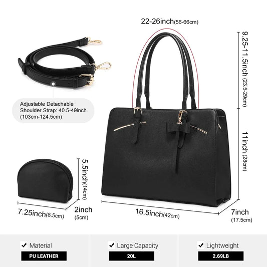 HKM-157587 Ladies Laptop Work Shoulder Tote - PU Leather Briefcase for Computer and Daily Use