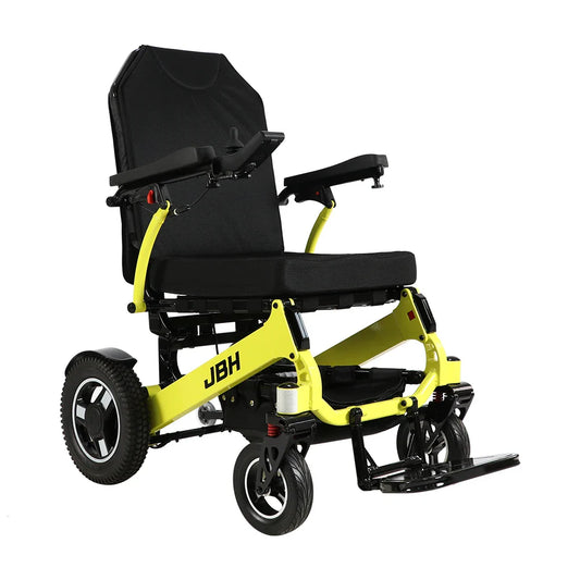 HKM-157907 Foldable Portable Electric Wheelchair for Disabled - Aluminum Alloy Frame, 300KG Capacity, 35-40KM Range, Yellow