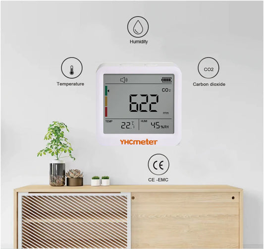 HKM-159379 Indoor CO2 Meter with Temperature and Humidity Sensor, 3-in-1 Air Quality Monitor