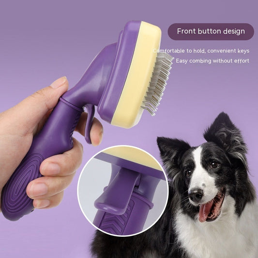HKM-1606461 Automatic Cat and Dog Hair Comb - Purple PP Pet Grooming Tool