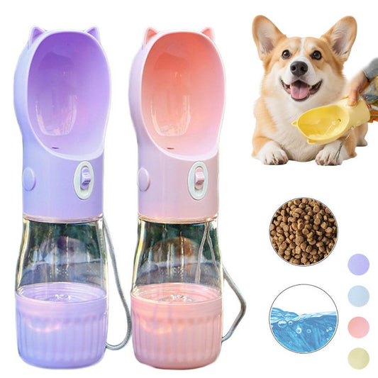 HKM-161491 Portable Dog Water Bottle with Food Compartment for All Sizes - Leak-Proof Design for Outdoor Hydration and Feeding