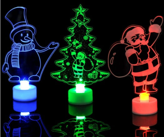 HKM-163091 Acrylic Colorful Christmas Tree Ornaments with Automatic Color Changing Lights - 15x8.8cm