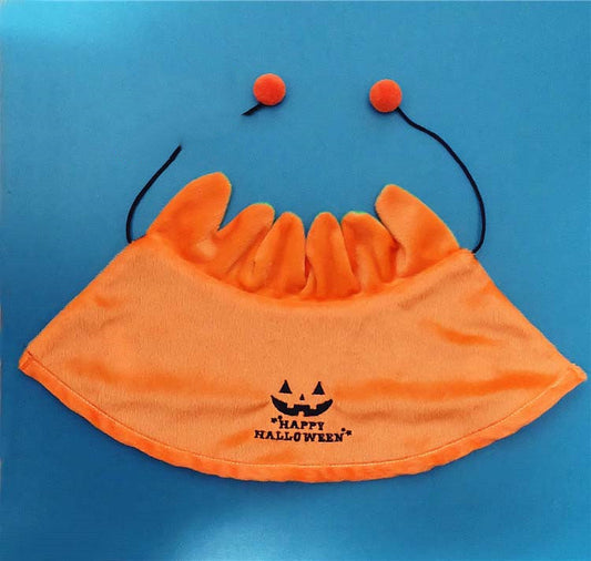 HKM-1641021 Halloween Pumpkin Double-Sided Cape & Hat Set for Dogs and Cats, Orange-Black Cloak, One Size Suitable for Small Pets