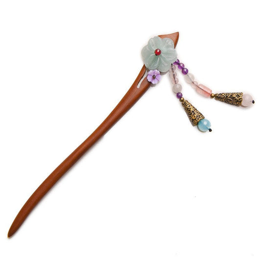 HKM-164371 Vintage Red Sandalwood Floral Hair Accessory for Special Occasions