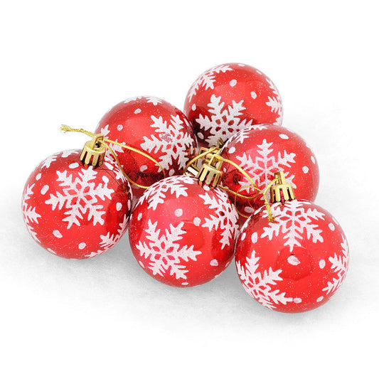 HKM-165395 Colorful Christmas Tree Balls with Snowflake Design - Pack of 6 (Multi-Color Options)