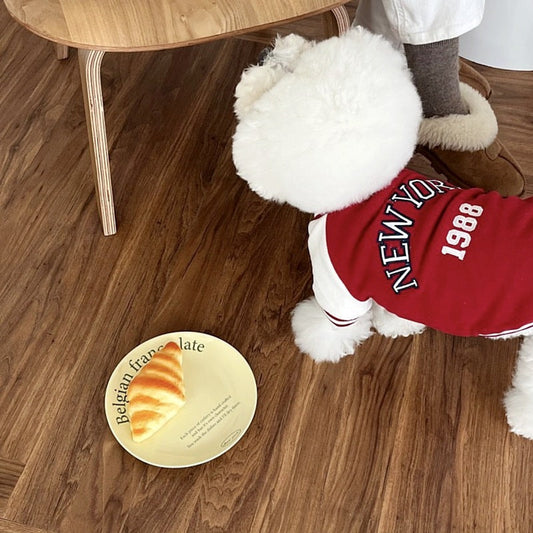 HKM-1666237 Autumn-Inspired Printed Pet Baseball Uniform - Dark Blue & Red, Multiple Sizes