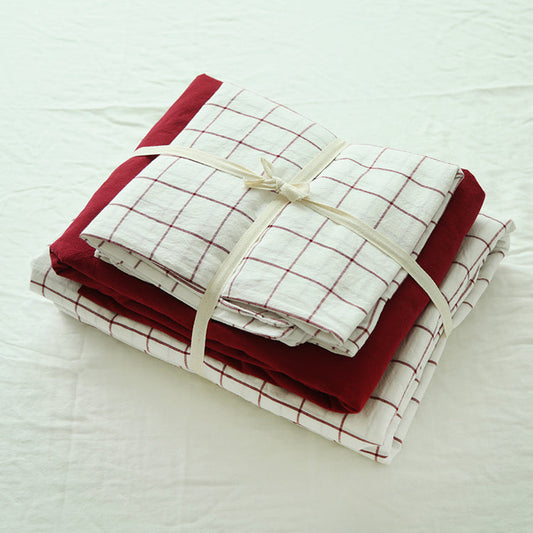 HKM-167251 Washed Cotton Four-Piece Duvet Cover Set with Vertical Stripes in Various Seasonal Designs