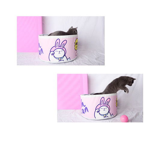 HKM-1676221 Canned Shape Cat Litter - Durable Polyester with Felt Liner and Flannel Cushion, 40x40x22 cm