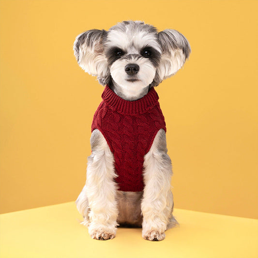 HKM-1679933 Classic Cable-Knit Turtleneck Sweater for Pets - Warm Wool Blend in Multiple Colors and Sizes