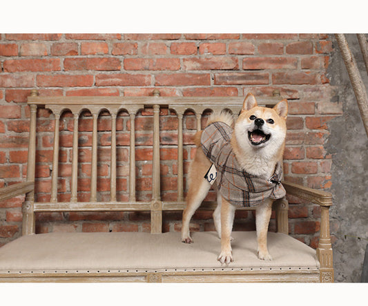 HKM-1686077 Casual Slim Fit Cotton Windbreaker for Small Dogs in Beige and Grey