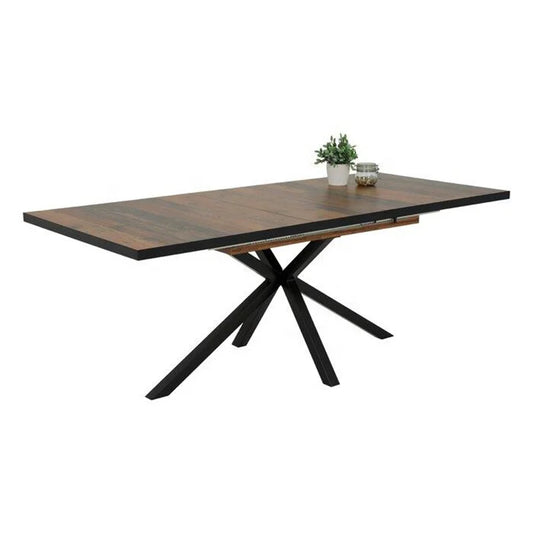HKM-169107 Extendable Brown Wooden Dining Table for Versatile Home Dining Solutions