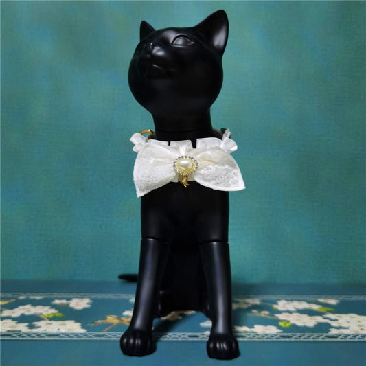 HKM-170259 Elegant Lace Bowknots Adjustable Cat Collar for Weddings and Special Occasions