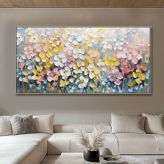 HKM-171475 Hand-Painted Thick Texture Flower Oil Painting on Canvas for Living Room Decoration, No Frame