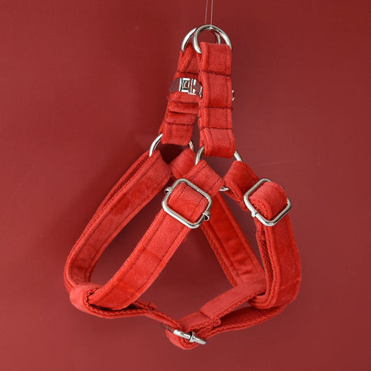 HKM-172883 Red Flannel Dog Harness with Gold Buckle - Adjustable Chest Strap for Small to Extra Large Dogs