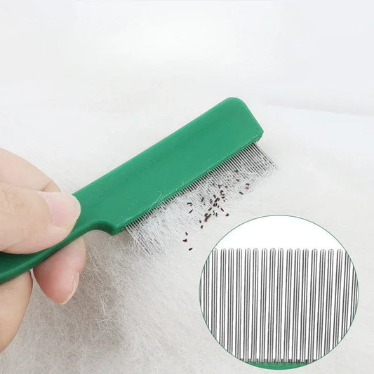 HKM-1733437 Stainless Steel Pet Flea and Lice Comb for Dogs and Cats - 129mm Grooming Tool with Plastic Handle