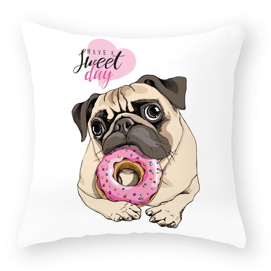 HKM-174675 Cartoon Dog Peach Skin Pillowcase for Car, Sofa, and Waist Support