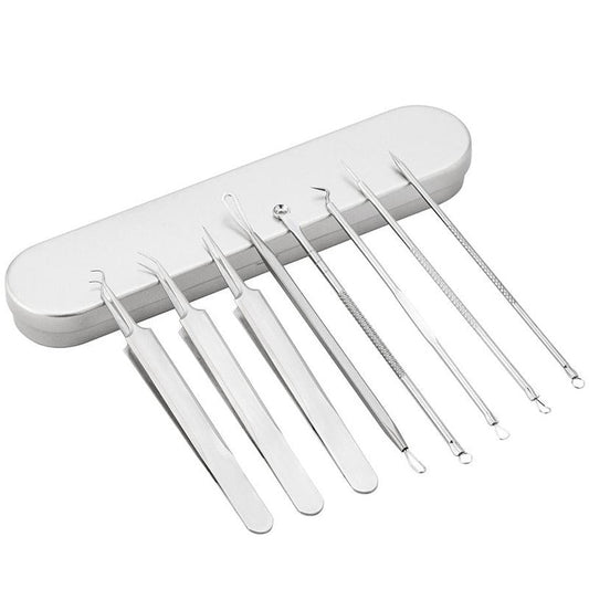 HKM-175891 Stainless Steel Acne and Blackhead Removal Needle Set with Case - 8 Tools