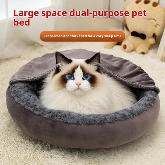 HKM-1763005 Round Large Cat Bed Cushion Mat - Thick Flannel, Universal Dark Gray, Three Sizes Available