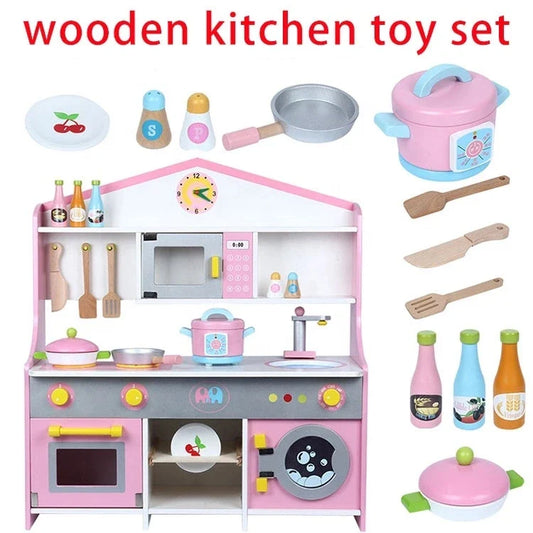 HKM-176595 Pink Wooden Magnetic Cooking Kitchen Play Set for Imaginative Role-Playing