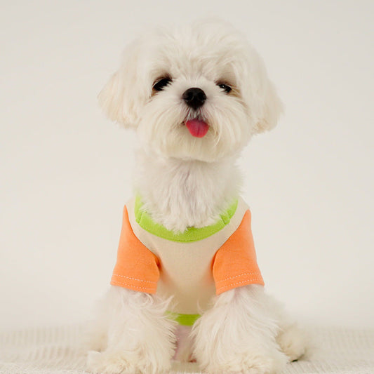 HKM-1775037 Colour Blocked Polyester Dog Shirt - Powder Blue & Green Orange, Fashion Minimalist Style