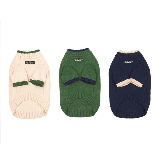 HKM-1778237 Contrast Color Two-Legged Fall Winter Pet Sweater in Flower Green Yellow, Apricot Yellow, Crown Blue - Available in S to XXL