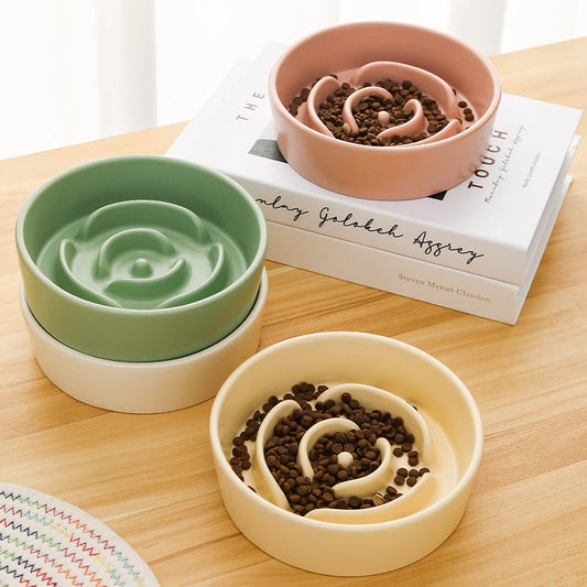 HKM-1786173 Ceramic Slow Feeding Bowl for Small to Medium Dogs and Cats - Available in Various Colors
