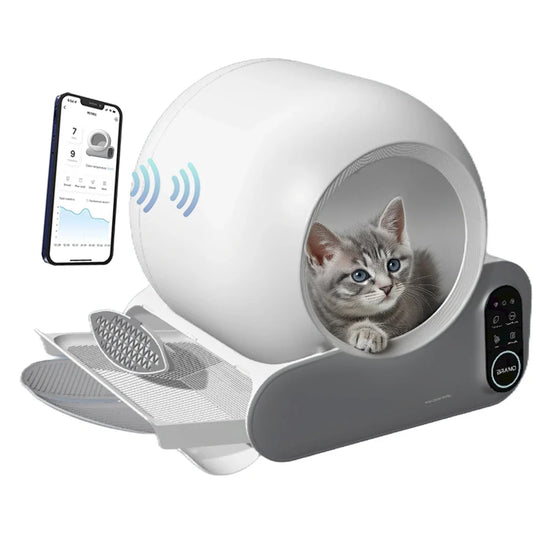 HKM-179731 70L Automatic Cat Litter Box with APP Control, Odor Removal, and Safety Features for Multiple Cats
