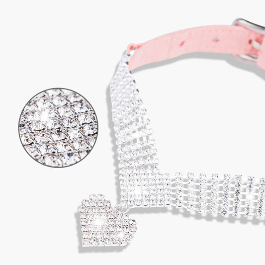 HKM-1805245 Soft Suede Diamond Cat Collar in Pink or Purple with Adjustable Size