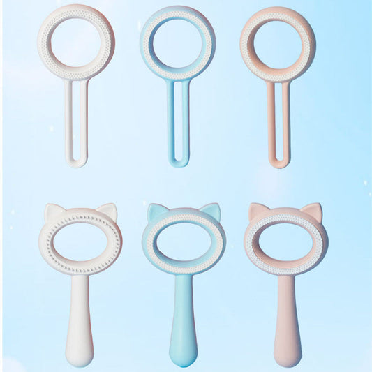HKM-1808829 Double-Sided Cat and Dog Hair Remover & Comb - Steamed Cat Ear Design, ABS + TPR Material, Blue/Red/White