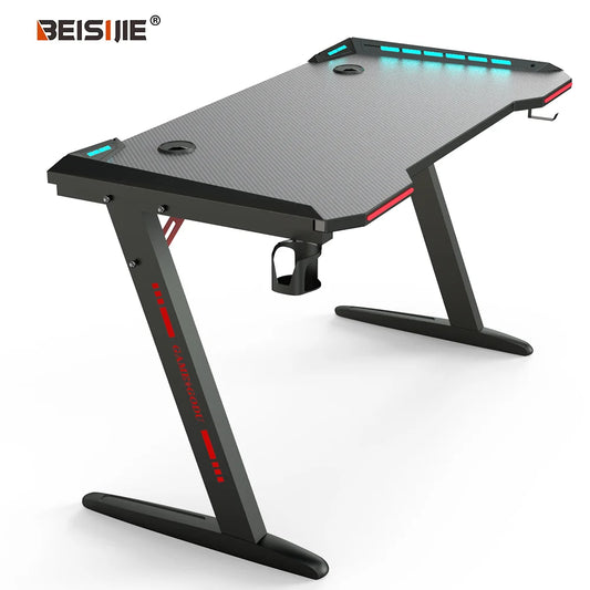 HKM-183763 Adjustable Height RGB Gaming Desk for PC, Modern Computer Table with LED Lighting