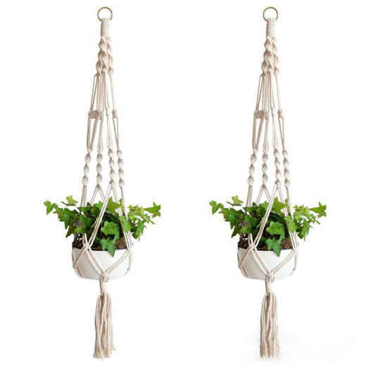 HKM-187283 Hemp Rope Flower Pot Net Bag - Wall-Mounted Hanging Planter with Durable Design