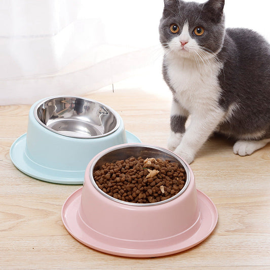 HKM-189011 Non-Slip Stainless Steel Cat Bowl with Tilted Design and Easy-Clean PP Base