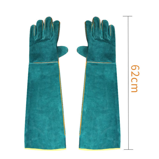 HKM-1891517 Ultra Long Leather Protective Gloves for Handling Pets and Reptiles, Durable Anti-Bite Design