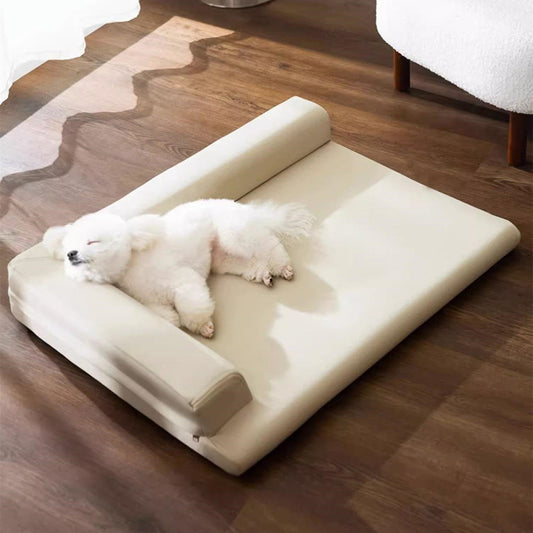 HKM-1894077 Simple Leather L-shaped Dog Sleep Mat in Gray and Coffee for Small to Extra Large Breeds