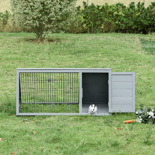 HKM-1899453 Outdoor Wooden A-Frame Rabbit Hutch with Run and Ventilation for Small Animals, Grey