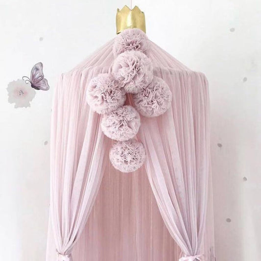 HKM-190355 Yarn Ball Pendant Decorations in Pink White Yellow and Pink White Purple - 11CM Diameter, 1M Length