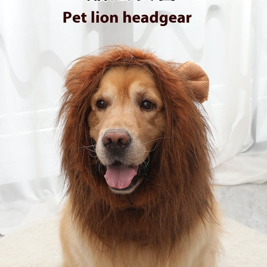 HKM-1910973 Dog Lion Head Costume Hat - Velvet Tie-Dye Design for Fun Pet Dress-Up