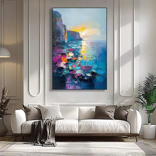 HKM-191891 Handmade Abstract Mediterranean Oil Painting on Canvas - Unstretched Wall Art for Home Decor