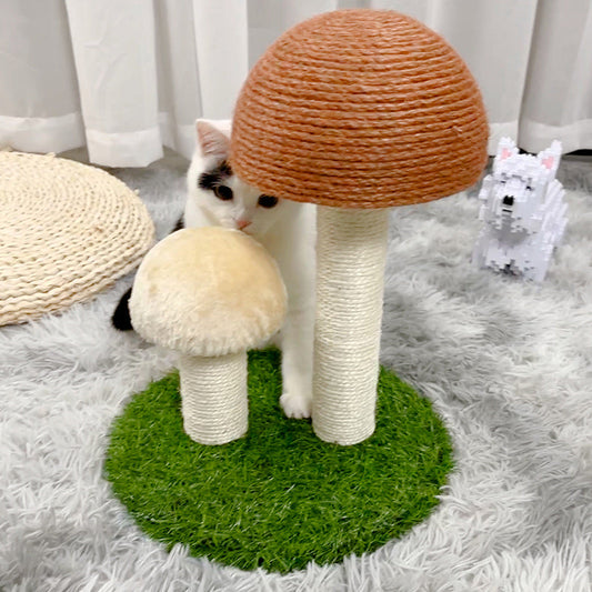 HKM-1928765 Durable Sisal Cat Scratcher with Flannel Mushroom and Lawn Base for Cats up to 15 lbs