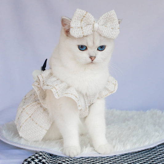 HKM-1934909 Woven Ruffle Sleeve Outfit with Bow Tie and Corsage for Pets