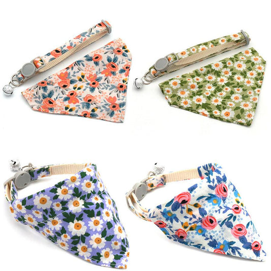 HKM-194003 Pet Triangular Scarf Collar in Floral Designs - Multiple Colors and Adjustable Sizes
