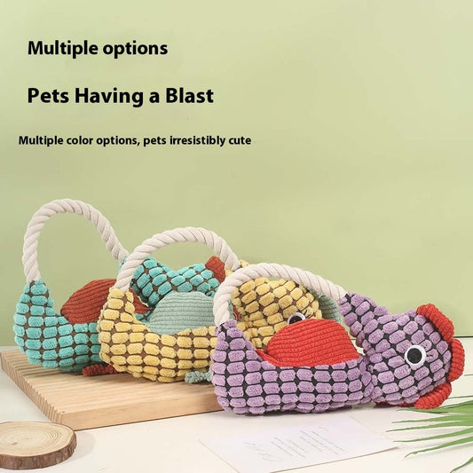 HKM-1943741 Pineapple Velvet Plush Seahorse Pet Toy - Long Lasting Molar Fabric Sound, Available in Yellow, Green, Purple