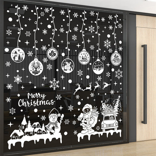 HKM-195859 Christmas Static Window Stickers - Festive Snowflakes, Santa Claus, and Holiday Designs for Window Decoration