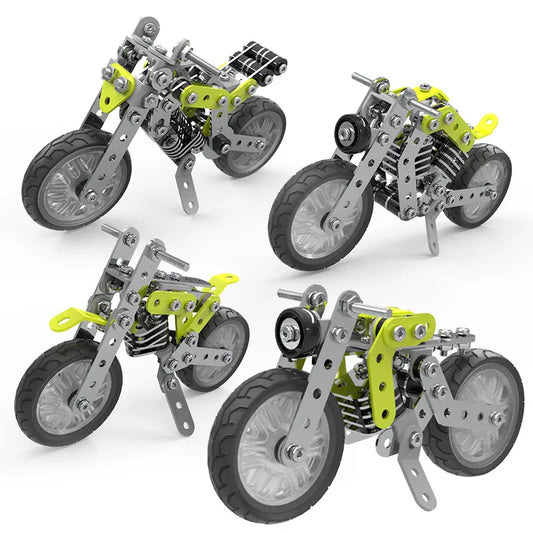 HKM-195987 3D Stainless Steel Motorcycle Model Puzzle Toy for Kids - DIY Educational Building Blocks Set