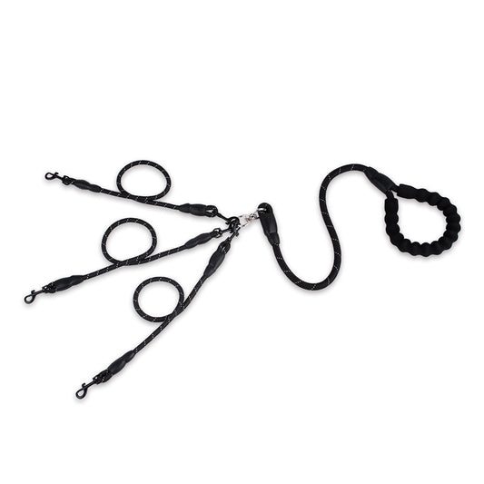 HKM-1965117 Durable Nylon Traction Dog Leash for Three Pets - Wear-Resistant Design, Black/Red Options