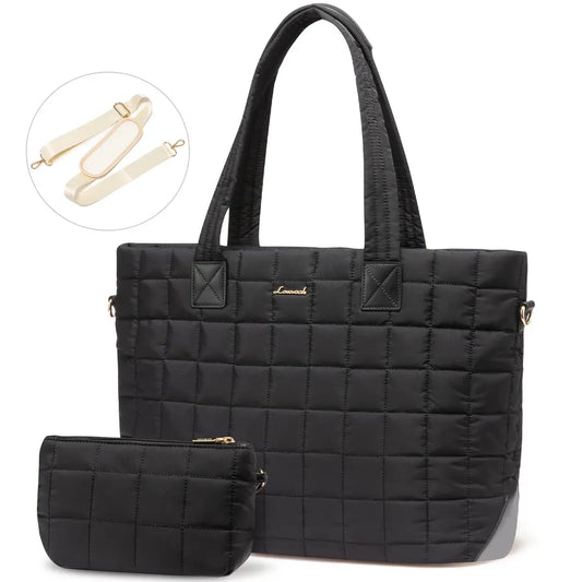 HKM-198099 Quilted Puffer Tote Bag for Women - 17 Inch Business Laptop Bag with Large Capacity for Work, Travel, and Gym