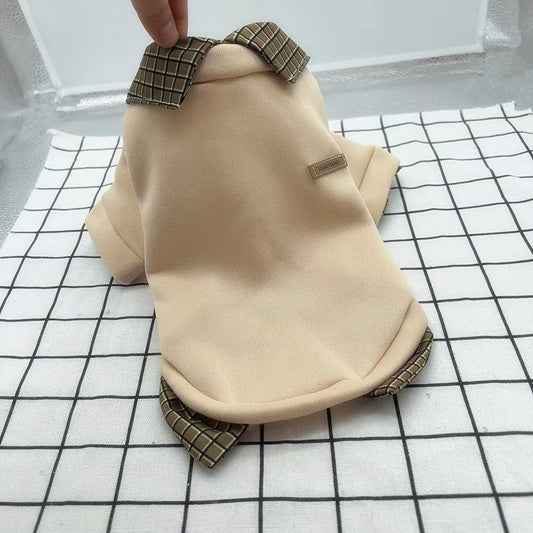 HKM-198291 Detachable Collar Thin Velvet Dog Hoodie - Casual Pet Apparel in Gray, Beige, and Dark Gray